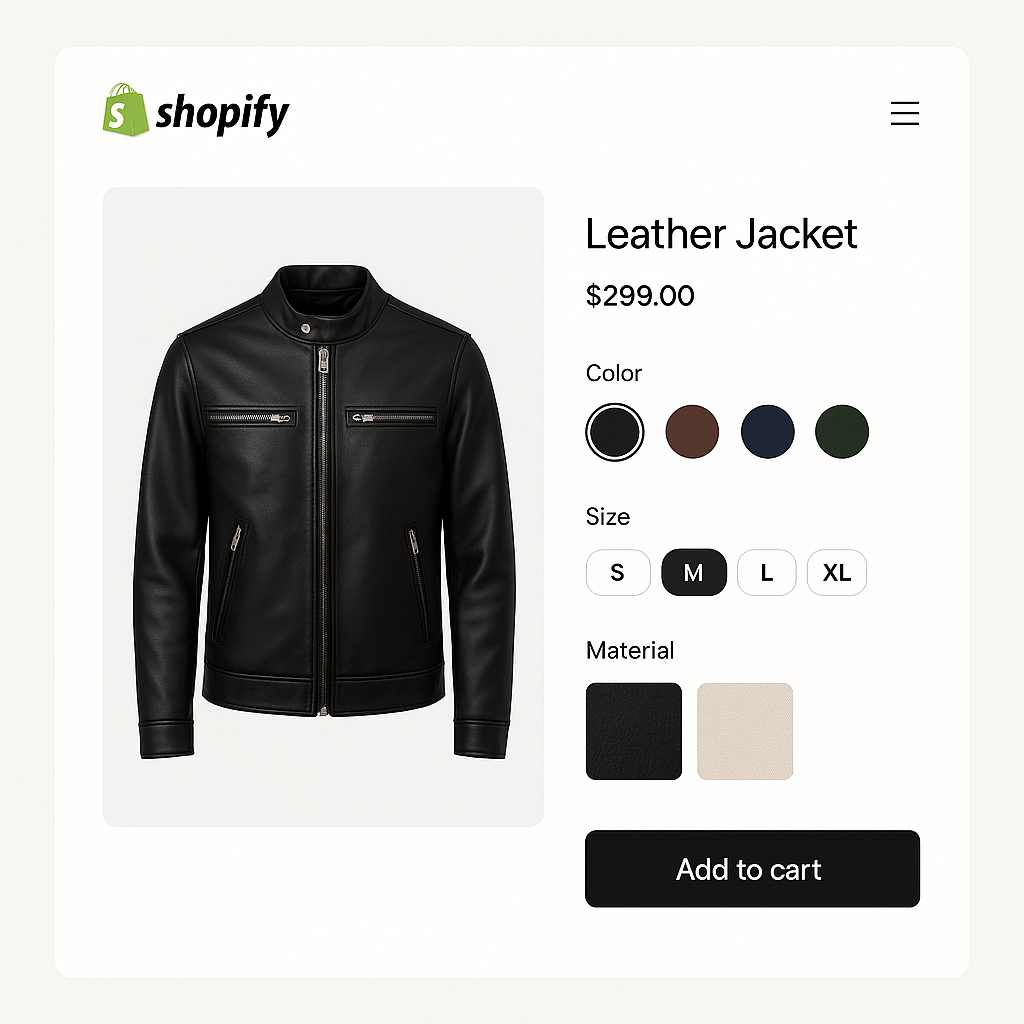 How to set up variant images for Shopify products with 2 or 3 options (Color + Size + Material)