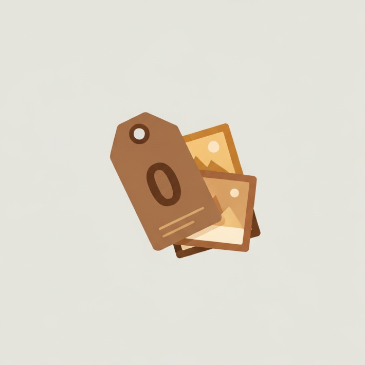 a price tag showing zero with product image cards