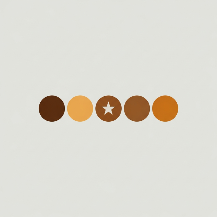 round color swatches in a row with a star