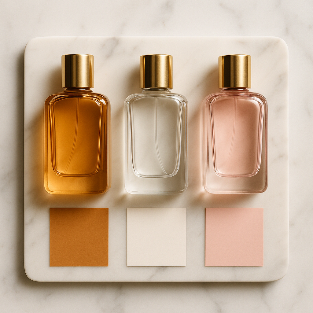 Flacons de parfum avec cartes de couleur