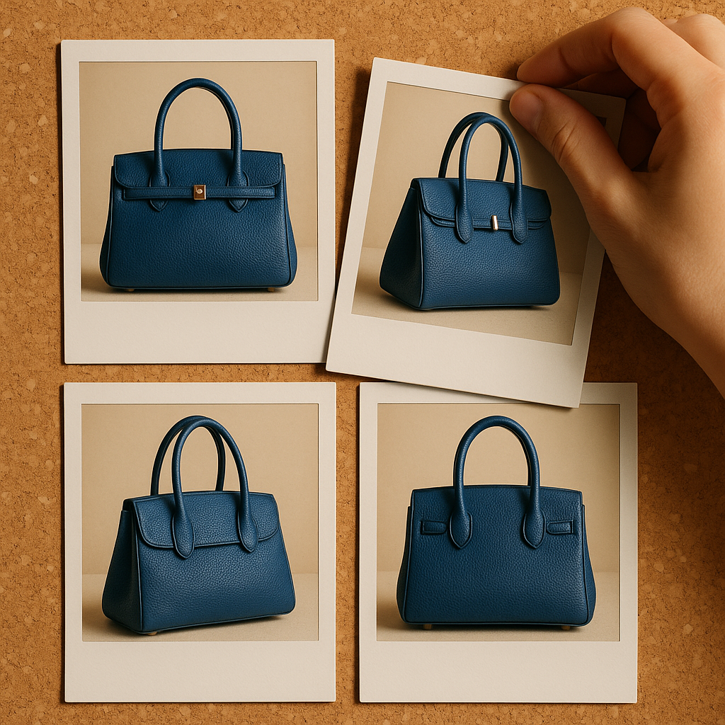 Photos de sac arrangées sur un tableau