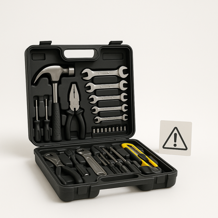 Gereedschapskist met waarschuwingspictogram