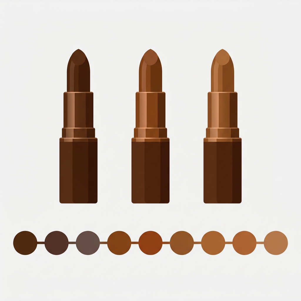 a row of lipstick shade products linked by a gradient of shade swatch dots