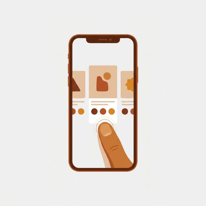 a smartphone showing a shopify collection page with color swatches under each product card and a thumb tapping one
