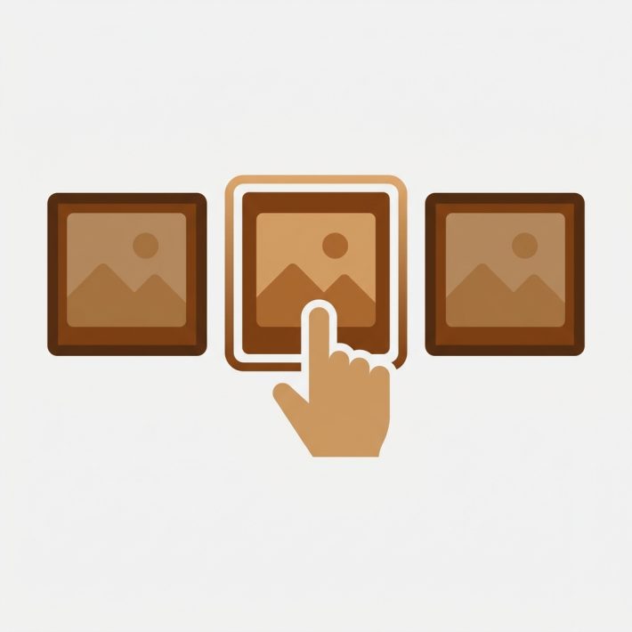 a variant picker row showing photo thumbnail swatches with a click cursor selecting one, image swatch setup
