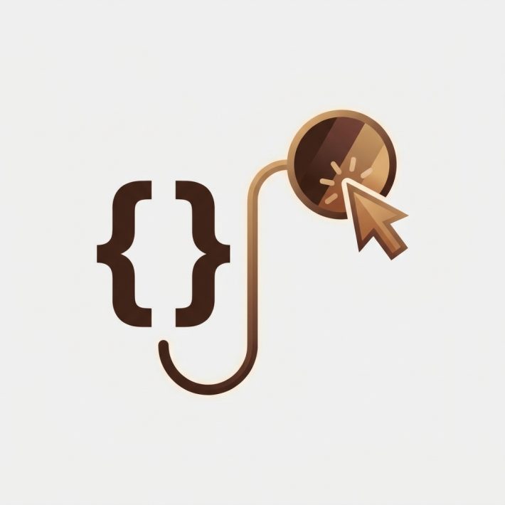 a code bracket symbol linked to a color swatch circle with a click cursor, variant change event concept