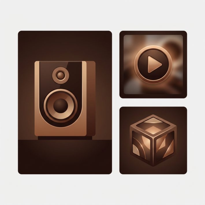 a product variant gallery containing a video play button and a rotating 3D model cube alongside product photos